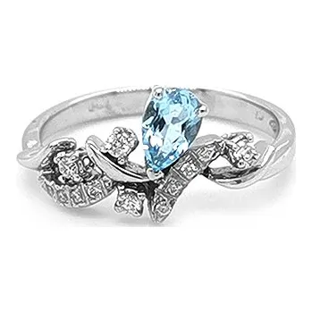 Prsten Zlatý Prsten s Akvamarínem a Diamanty 2011156