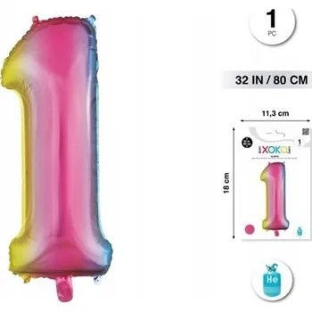Balónek Fóliový balónek číslice 1 - duhová narozeninová dekorace