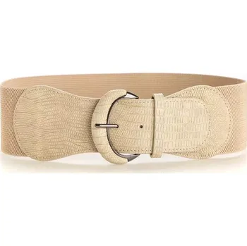 Opasek Dámský strečový široký pásek Kroko Béžový