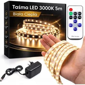 LED páska LED pásek 3000K teplá bílá sada 5m - pásek + napájecí zdroj + dálkový ovladač + ovladač