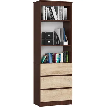 Knihovna Knihovna Ronald 60 cm 3 šuplíky a 3 police wenge/sonoma