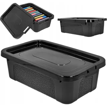 Úložný box Plastový organizér na krabička s víkem, 4,5 l, černý lesk