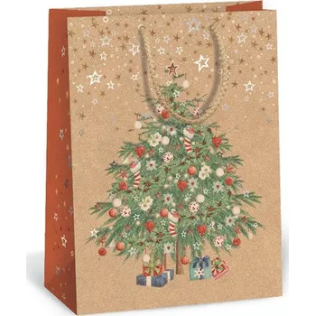 Dárková taška ARGUS Papírová dárková VÁNOČNÍ taška "NATUR" (přírodní) T4, Stromeček