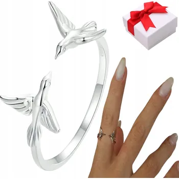 Prsten Prstýnek otevřený stříbrný KOLIBŘÍK stříbro nastavitelný s925 + krabička