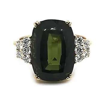 Prsten Zlatý Prsten se Zeleným Turmalínem a Diamanty KBS0227