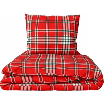 Povlečení KREPOVÉ POVLEČENÍ 160x200 + POVLEČKA 70x80 Vánoční HRUBÁ BAVLNA Kostkovaný Vzor Červená