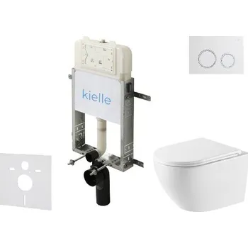 kielle Genesis New - Set předstěnové instalace, klozetu Oudee, Vortex Rimless+, sedátka softclose a tlačítka Gemini New II, lesklá bílá/chrom 30528SZ58