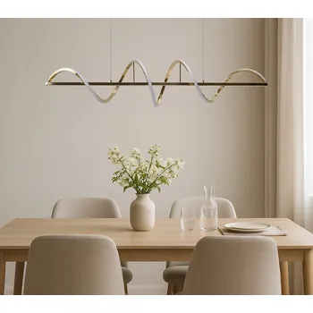 Zlaté závěsné svítidlo serpentina ovinutá nad jídelní stůl MEMPHIS lesk