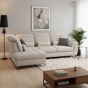 Sedací souprava GENEZA rohová sedací souprava, pravá, bílá káva Trenza 06