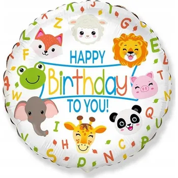 Balónek Fóliový balónek 18" FX - Všechno nejlepší k narozeninám, zvířátka, balený