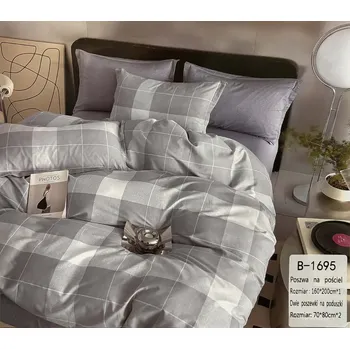 Povlečení Sada povlečení 100% bavlna Mengtianzi B-1695 modrá mřížka 160 x 200 3 dílků