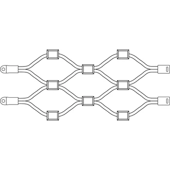 vzorek nerezové lankové sítě s koncovkami, oko 50 x 50 mm - barva sítě černá, rozměr sítě 0,4 m x 0,4 m (š x d), tl. lanka 2 mm, různé koncovky