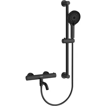 Vodovodní baterie CERANO - Vanová nástěnná baterie Selma s příslušenstvím - termostatická - otočný výtok - černá matná