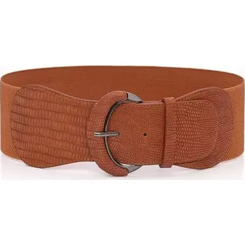 Opasek Dámský strečový široký pásek Kroko Hnědý