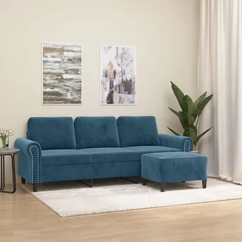 Pohovka vidaXL 3místná pohovka s podnožkou 180 cm samet [3201215] Barva: Modrá