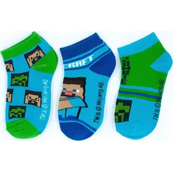 Fashion UK Chlapecké kotníkové ponožky MINECRAFT 3pack modro-zelené 31/34