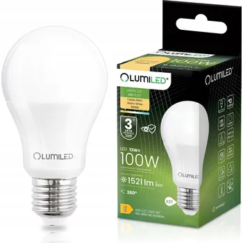 Žárovka LED žárovka E27 A60 13W (ekvivalent 100W) 1521lm 3000K Teplá bílá 260° LUMILED