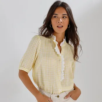 Dámská halenka Kostkovaná mušelínová halenka žlutá 50