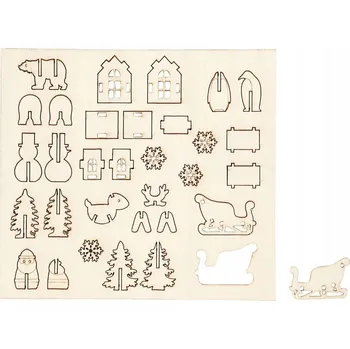 Obraz FIGURKY ZE DŘEVĚNÉ PŘEKLIŽKY K SESTAVENÍ SCÉNKY: ZIMNÍ KRAJINA