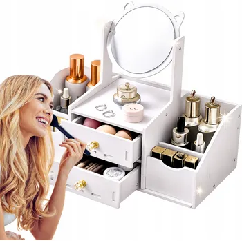 Toaletní stolek MaDe Toaletní Stolek Bianca se zrcadlem, organizérem a zásuvkami na kosmetiku a šperky