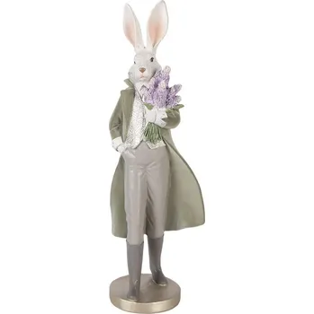 Noblesní vintage zaječí elegán s kyticí a sametovým kabátem - 17*15*53 cm