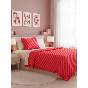 Povlečení Sinsay - Souprava povlečení s pruhy a volánem - červená - 921JM-33X - 921JM-33X-ONE