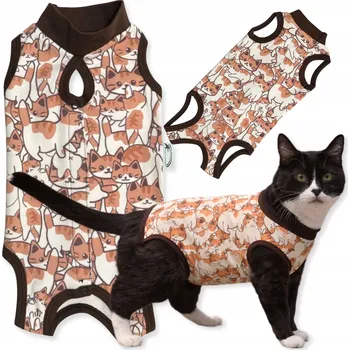 Obleček pro psa POOPERAČNÍ OBLEČEK pro kočky vel L PRO PSA Zástěra POHODLNÝ bavlna se VZOREM KOČEK