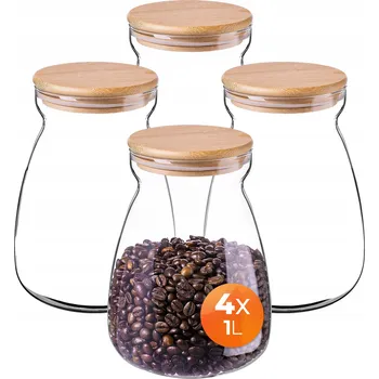 Dóza na potraviny 4 KS SKLENĚNÉ NÁDOBY NA POTRAVINY KOŘENÍ KÁVOVÉ VÍKO SKLENICE 1L 1000 ml