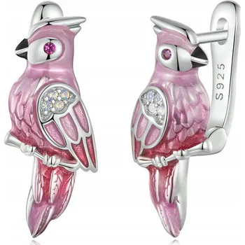 Náušnice Fraise stříbrné náušnice S925 Růžové papoušky se zirkony