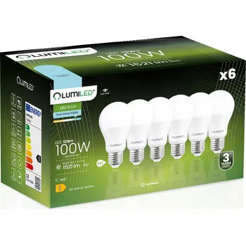 Žárovka 6x LED žárovka E27 A60 13W = 100W 1521lm 6500K Studená bílá 260° LUMILED