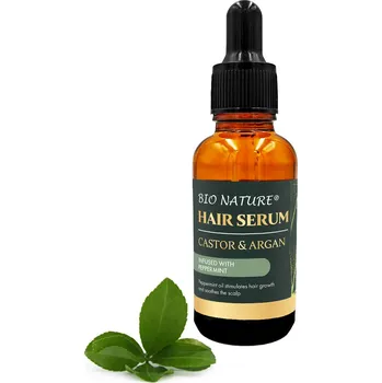 Vlasová regenerace Organické sérum na vlasy Argan a Ricin – Máta peprná 30 ml