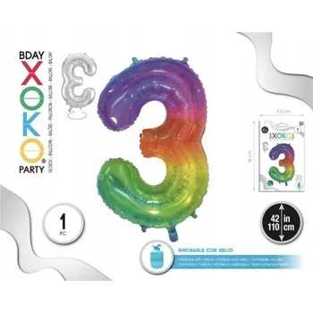 Balónek Fóliový balónek - vícebarevný - číslice 3, 110 cm (42'')
