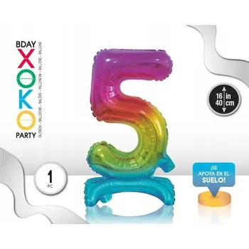 Balónek Fóliový balónek barvy duhy číslice 5, 16''/40 cm