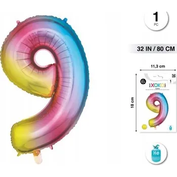 Balónek Fóliový balónek - vícebarevný - číslice 9, 32''/80 cm