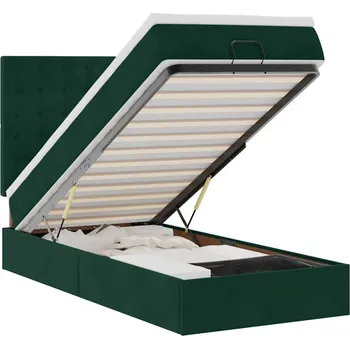Postel VidaXL Rám postele s úložným prostorem a matracemi, zelená, 100x200 cm, samet