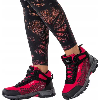 Pracovní obuv TREKOVÉ BOTY Červené Dámské Softshell Vysoké ŠNĚROVACÍ Pohodlné vel. 38