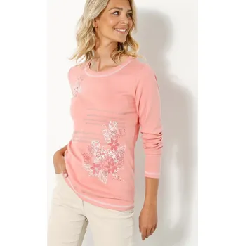 Tričko s dlouhými rukávy a potiskem květin korálová 46/48
