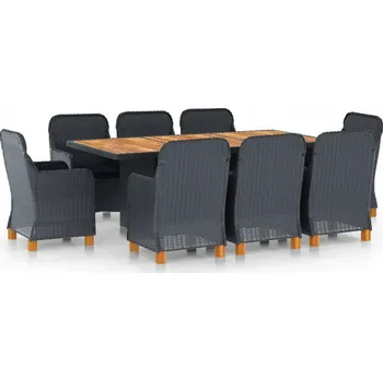 Zahradní sestava VidaXL 9dílná sada zahradního nábytku, polštáře, PE ratan, tmavě šedá