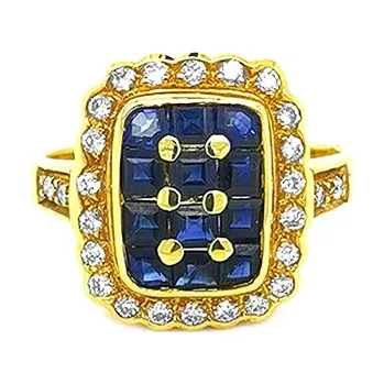 Prsten Zlatý Prsten se Safíry a Diamanty 2011063