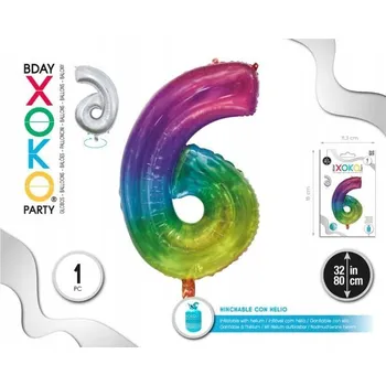 Balónek Fóliový balónek vícebarevný číslice 6, 32''/80 cm
