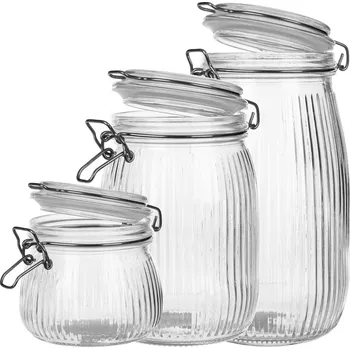 Sklenice SKLENICE S KLIPEM SKLENICE SKLENĚNÁ SPONOU NÁDOBA KULATÝ POTRAVINY SADA 3 ks