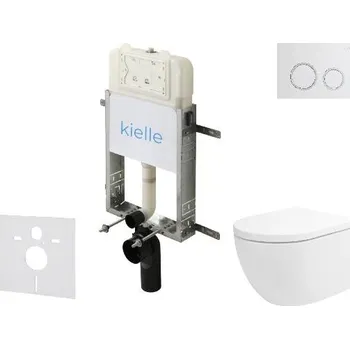 kielle Genesis New - Set předstěnové instalace, klozetu Oudee, Vortex Rimless+, sedátka softclose a tlačítka Gemini New II, lesklá bílá/chrom 30528SZ22