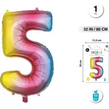 Balónek Fóliový balónek číslice 5 - duhová narozeninová dekorace