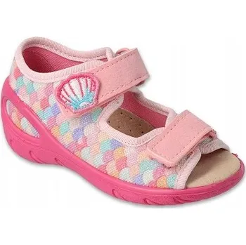 Dívčí bačkory Befado dětské papuče na suchý zip růžové, velikost 26