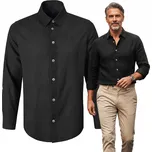 Pánská košile Pako Jeans černá lněná bavlna dlouhý rukáv klasický střih XXL