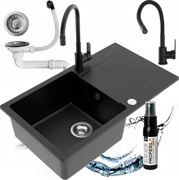 Granitový dřez Jednokomorový dřez Milo CASTELLO granit černý