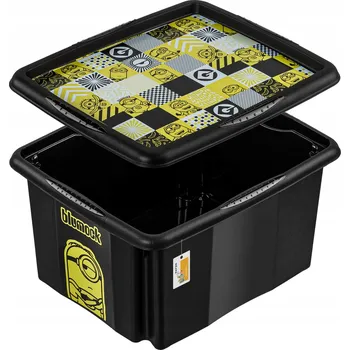Úložný box Karolina "minions mosaic" otočný kontejner s víkem 24 l černý