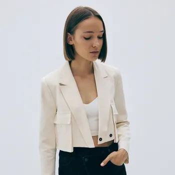 Dámské sako Reserved - Krátké sako ze směsi lnu - tělová - 134AQ-02X - 134AQ-02X-S-3