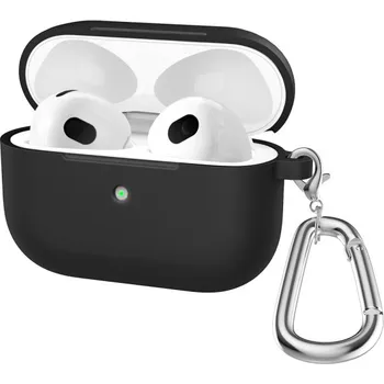 Pouzdro na mobilní telefon Silikonový obal s karabinou pro AirPods 3 - černý