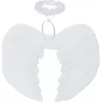 Bílá andělská křídla 2 kusy – 45 x 25 cm + svatozář